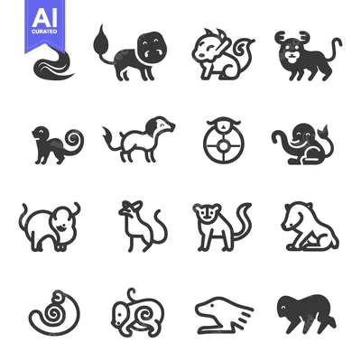 Aset desain premium: Vector illustrations depicting various simplified animal icon designs
