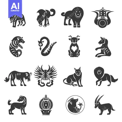 Various stylized animal illustrations and a lantern arranged on a whit