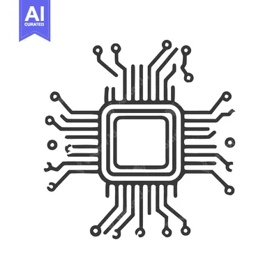 Premium design asset: Intricate Microchip Circuitry: Detailed Line Art on White Background