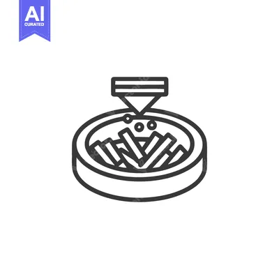Aset desain premium: French Fries Production Line Icon, Food Processing Illustration, Outli