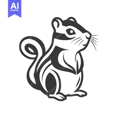 Aset premium populer: A black and white stylized illustration of a small chipmunk animal