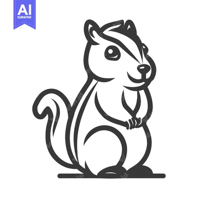 Aset desain premium: A black and white illustration of a standing squirrel