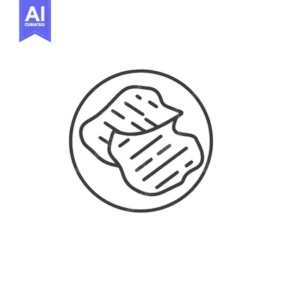 Aset premium populer: Minimalist Line Art: Grilled Meat on Plate Icon