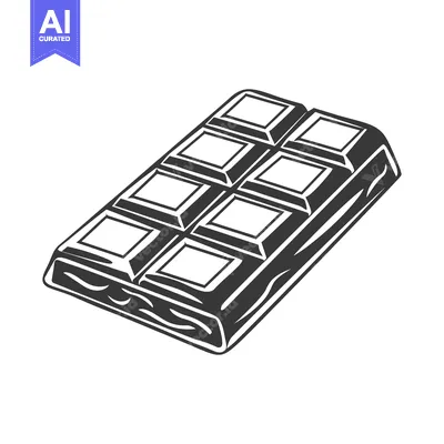 Premium design asset: A stylized black and white illustration showing a bar of chocolate