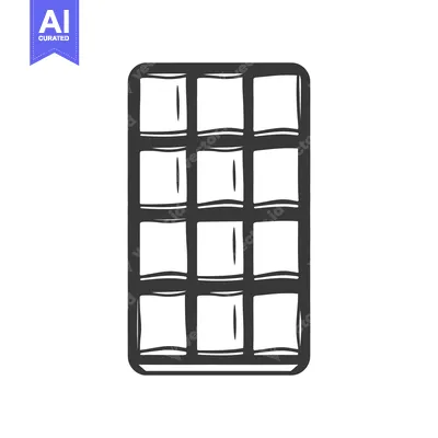 A black and white illustration of a rectangular chocolate bar