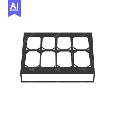 Aset premium populer: A dark frame with eight equally spaced rectangular compartments is sho