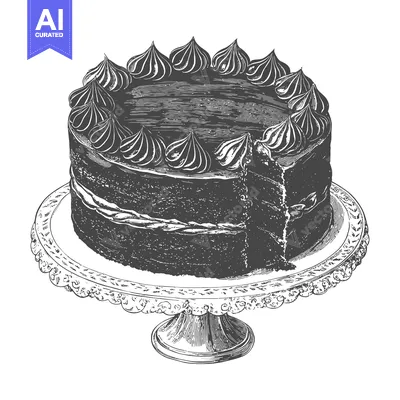 Aset desain premium: Delicious Chocolate Cake with Swirl Frosting on a Stand