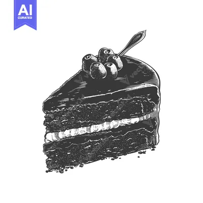 Aset premium populer: Delicious Chocolate Cake Slice Topped With Blueberries