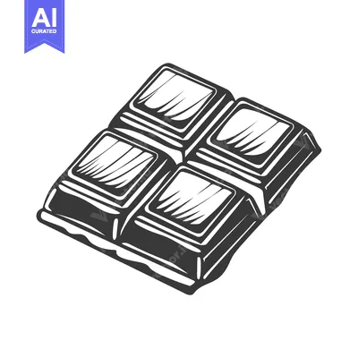 Aset desain premium: A grayscale illustration depicting a delicious four piece chocolate ba