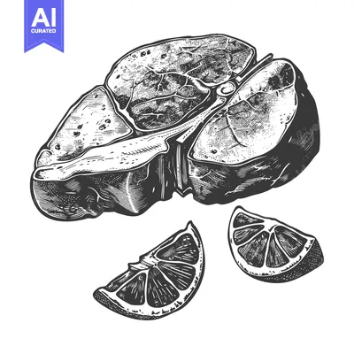 Aset desain premium: Grilled Steak Illustration with Lemon Slices
