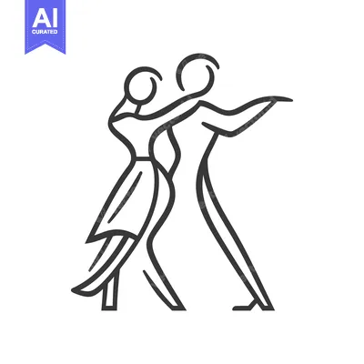 Aset desain premium: A couple gracefully dancing in a simple black and white outline