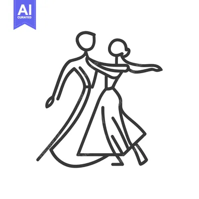 Aset desain premium: A simple line drawing depicts two dancers in motion together