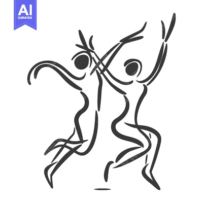 Aset desain premium: Two stylized figures performing dynamic movements of dance or activity