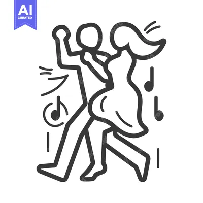 Aset desain premium: Simple black line drawing showing two figures dancing together happily