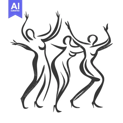 Aset premium populer: Three dancing women captured with graceful lines and dynamic movement