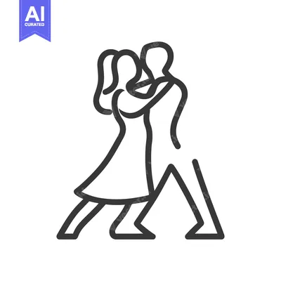 Aset premium populer: A stylized outline illustration depicts two people gracefully dancing