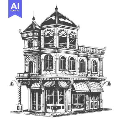 Aset desain premium: Elegant Three Story Building Architectural Sketch