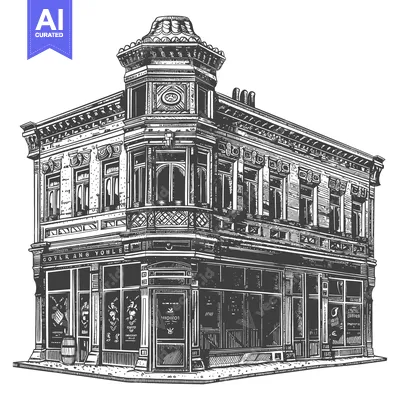 Aset premium populer: Elegant Corner Building Architectural Drawing Illustration