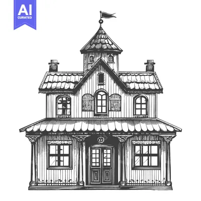 Aset premium populer: Elegant Wooden House with Steep Roof and Flag