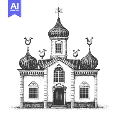 Aset desain premium: A Detailed Drawing Of An Ornate Church Building