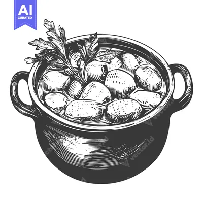 Aset desain premium: A Stone Pot Filled With Stewed Food And Herbs
