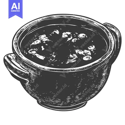 Aset desain premium: A dark stew in a rustic earthenware pot