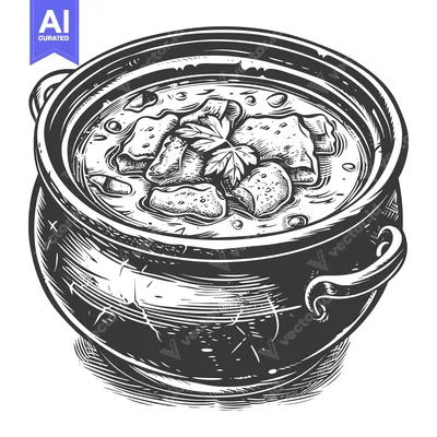 Aset premium populer: Hearty Stew Served in Rustic Iron Pot