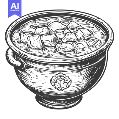Aset desain premium: A Bowl of Hearty Stew with Chunks of Meat