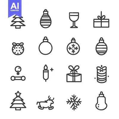 Aset desain premium: Christmas and New Year Outline Icon Set