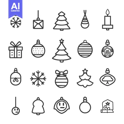 Christmas Ornament and Holiday Decoration Line Icons