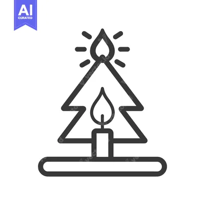Aset desain premium: Christmas Tree Candle Holder with Burning Candle and Flame