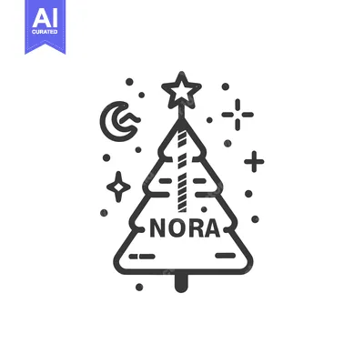 Aset desain premium: Christmas Tree with Name "Nora" and Star