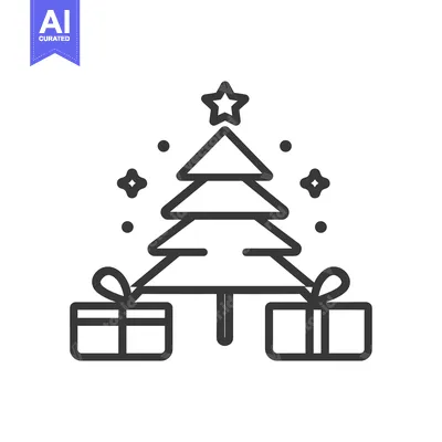 Aset premium populer: Christmas tree with two presents underneath and a star on top