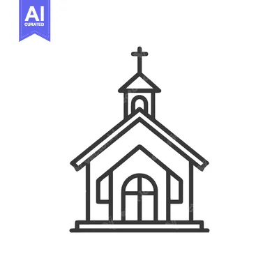Aset premium populer: Minimalist Church Icon: Clean Line Art of Religious Building with Cros