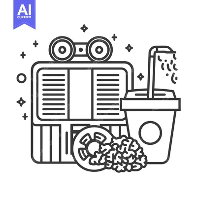 Aset desain premium: A retro movie experience featuring snacks and a drink