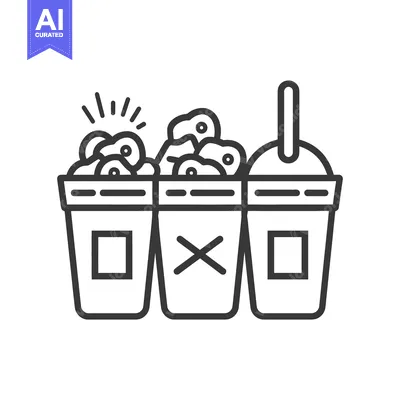Premium design asset: Three Cups Filled With Treats And Drinks Represented In Line Art