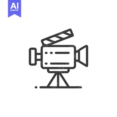 Aset premium populer: Vintage Film Camera with Clapperboard: Minimalist Line Art Icon