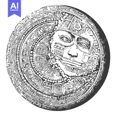 Aset premium populer: Circular Aztec Calendar Stone with Face and Geometric Designs