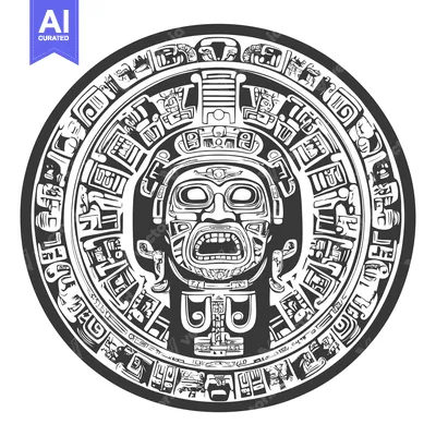 Aset desain premium: Circular Aztec calendar with a central face