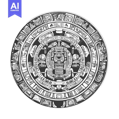 Aset desain premium: Circular Aztec Calendar with Central Deity and Glyphs