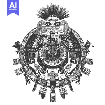 Aset desain premium: Circular Aztec Calendar with Central Deity and Glyphs
