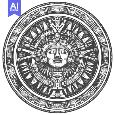 Aset premium populer: Circular Aztec Calendar with Central Deity and Ornamental Border