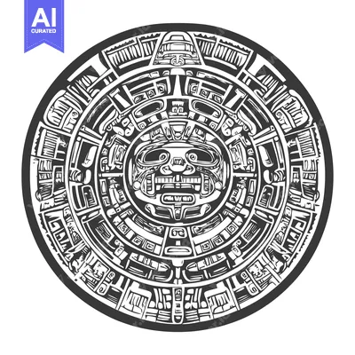Premium design asset: Circular Aztec Calendar with Central Deity Face