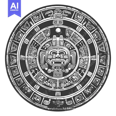 Aset desain premium: Circular Aztec Calendar with Central Deity Face