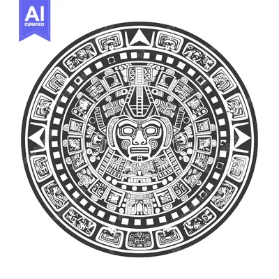 Premium design asset: Circular Aztec Calendar with Central Face