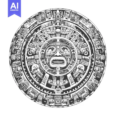 Aset premium populer: Circular Aztec Calendar with Central Face and Intricate Designs
