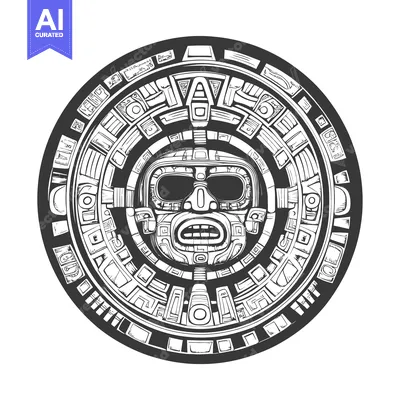 Aset desain premium: Circular Aztec Design Featuring a Detailed Mask