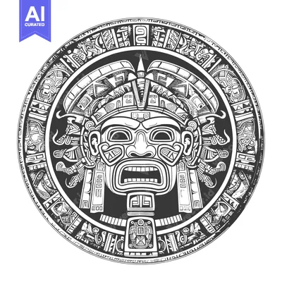 Aset premium populer: Circular Aztec Design Featuring a Ferocious Mask