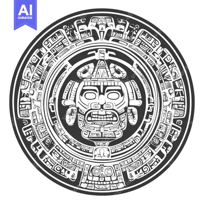 Aset desain premium: Circular Aztec Design with a Central Deity Face