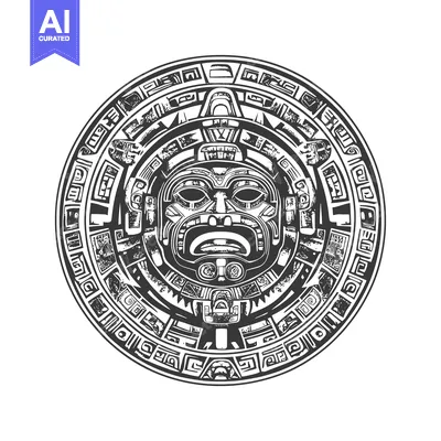 Aset desain premium: Circular Aztec Design with a Central Face